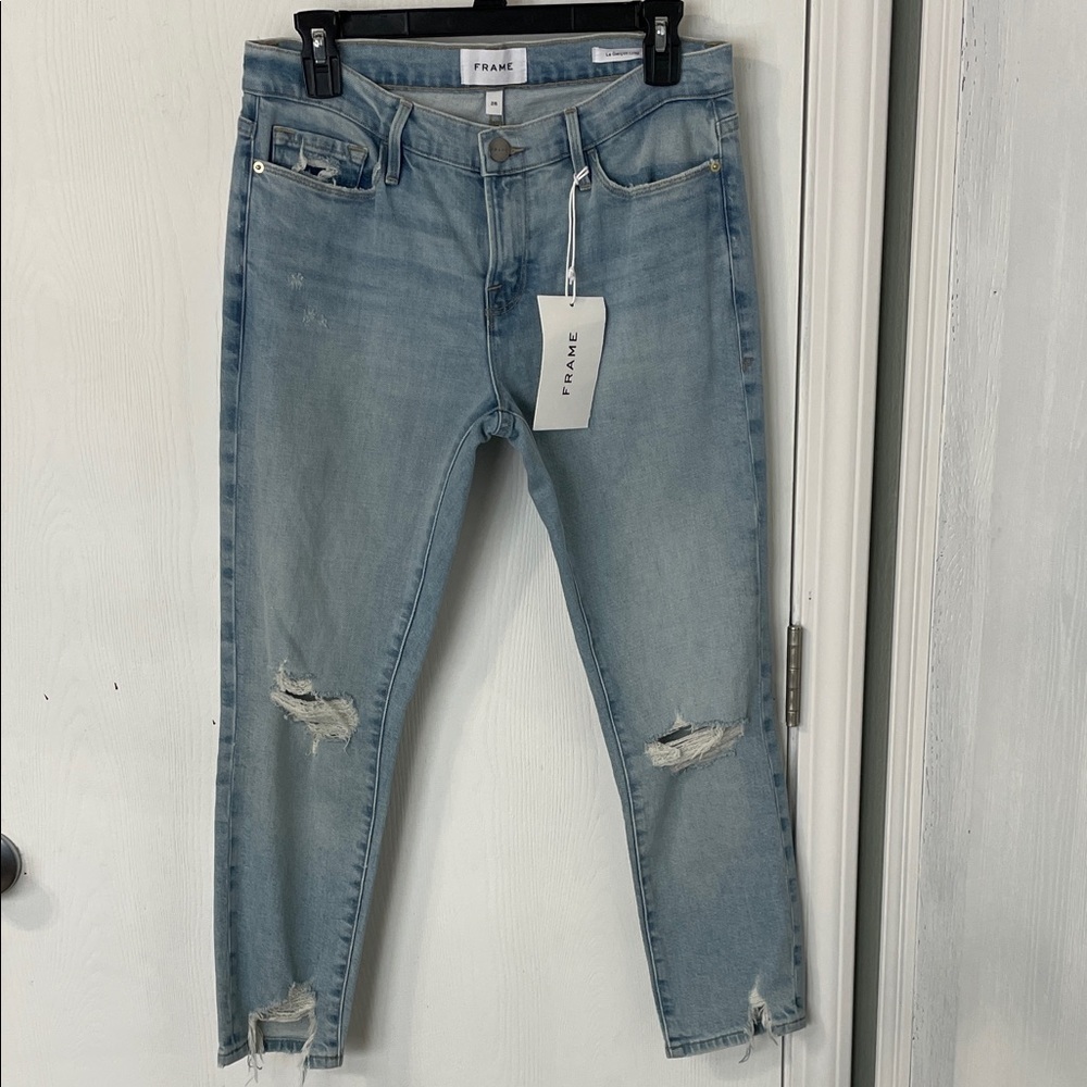 NWT Frame Le Garçon Crop Mid-Rise Straight Fit Denim Light Wash Jeans Size 26 - Picture 2 of 12